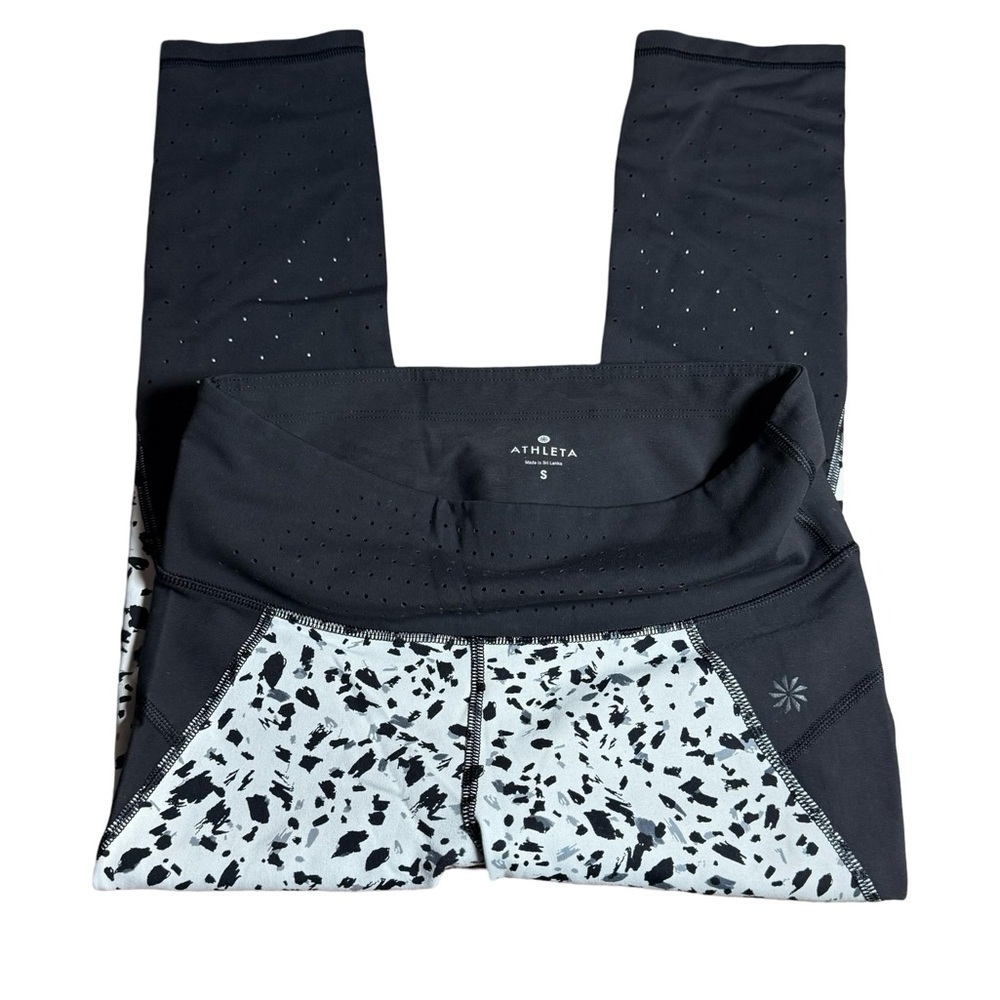 Athleta Black/White Leopard Tru Cool Mesh Cutout Leggings Size S
